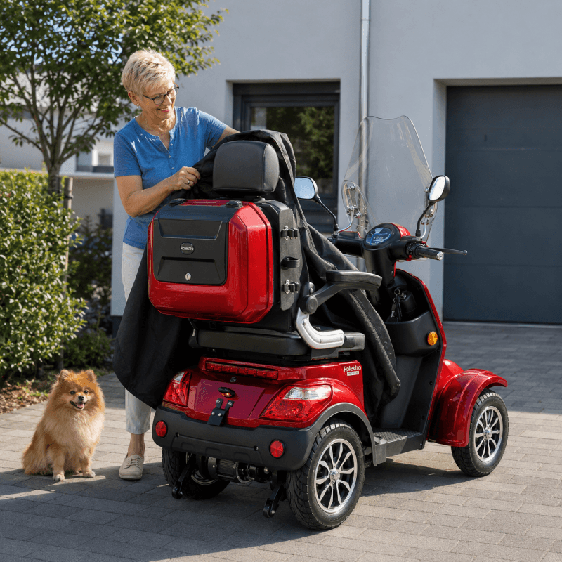 Rode scootmobiel voor comfortabel elektrisch vervoer